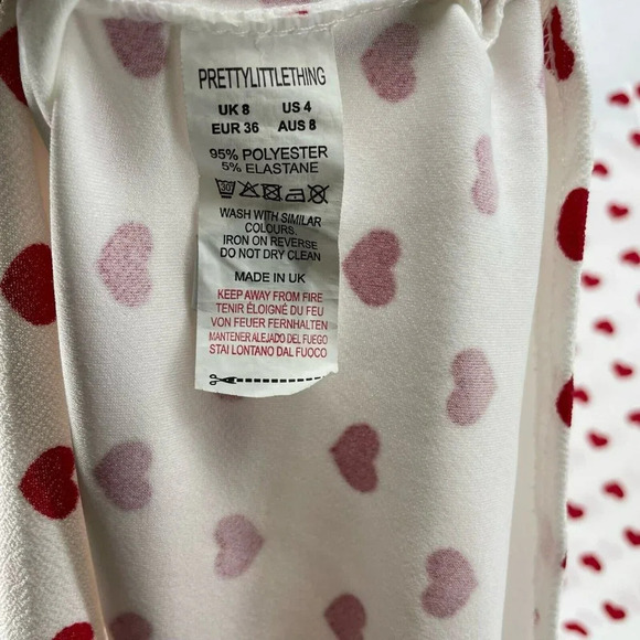 Pretty Little Thing Dress Women's Sz 4 Mini Bodycon White Heart Print High Neck - Picture 10 of 11